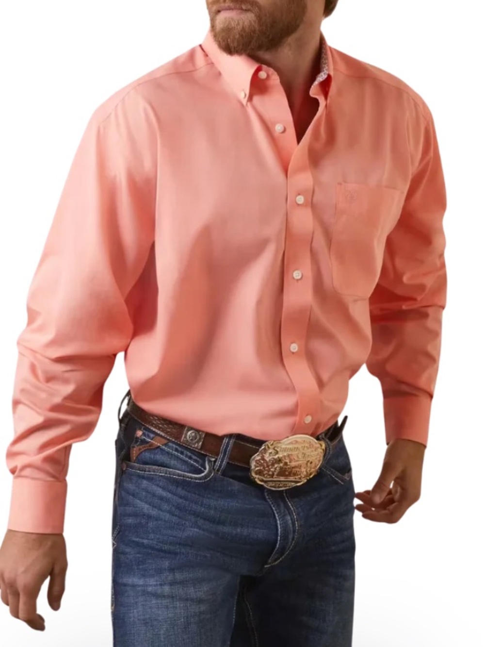 Ariat Men's Coral-Peach Wrinkle Free Long Sleeve Western Button-Down Shirt M